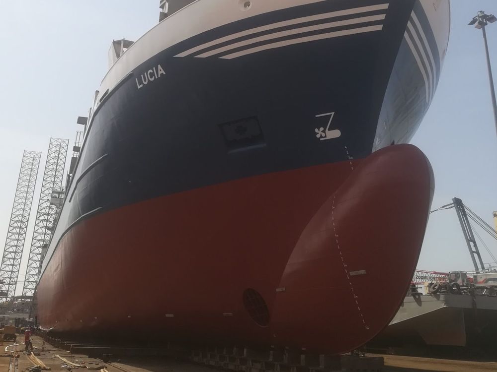 MV Lucia on the slipway