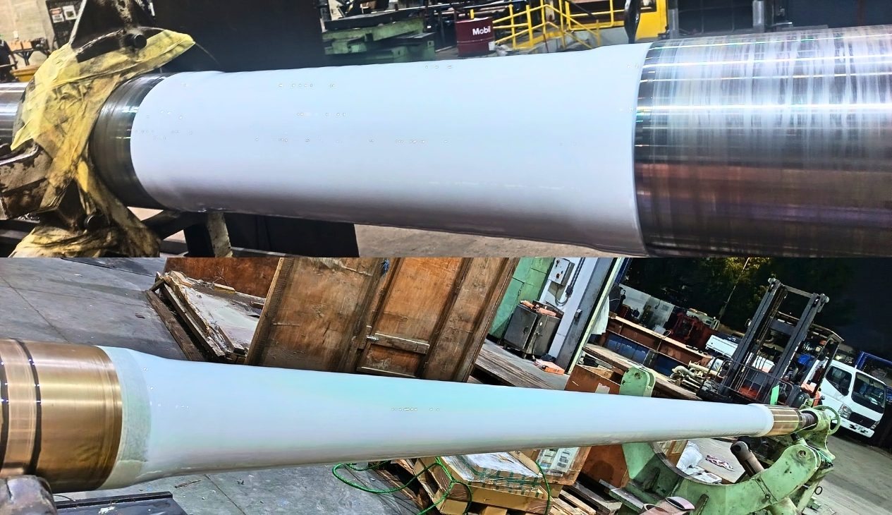 Shaft being coated at a workshop
