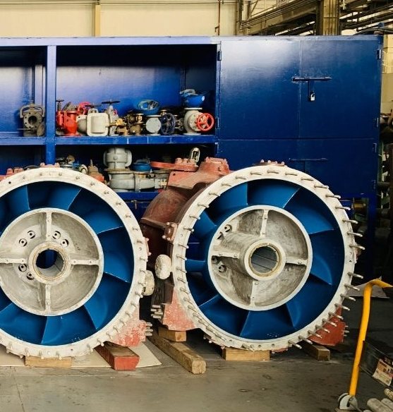 Marine valves and pump units in a workshop
